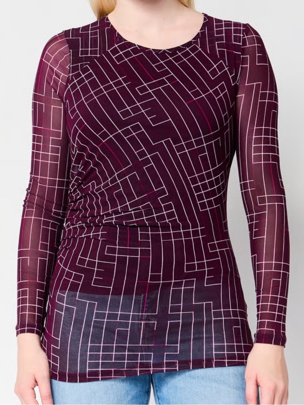 Calvin Klein Wine Geometric Long Sleeve Top